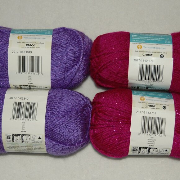 Caron Other - Mix Lot of 4 (Grape & Fuchsia Sparkle), Caron Simply Soft Party Yarn, #4 Worsted